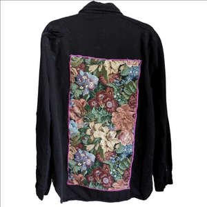 Handmade Diyed Black Tapestry Bohemian Cotton Snap Button Casual Overshirt Large